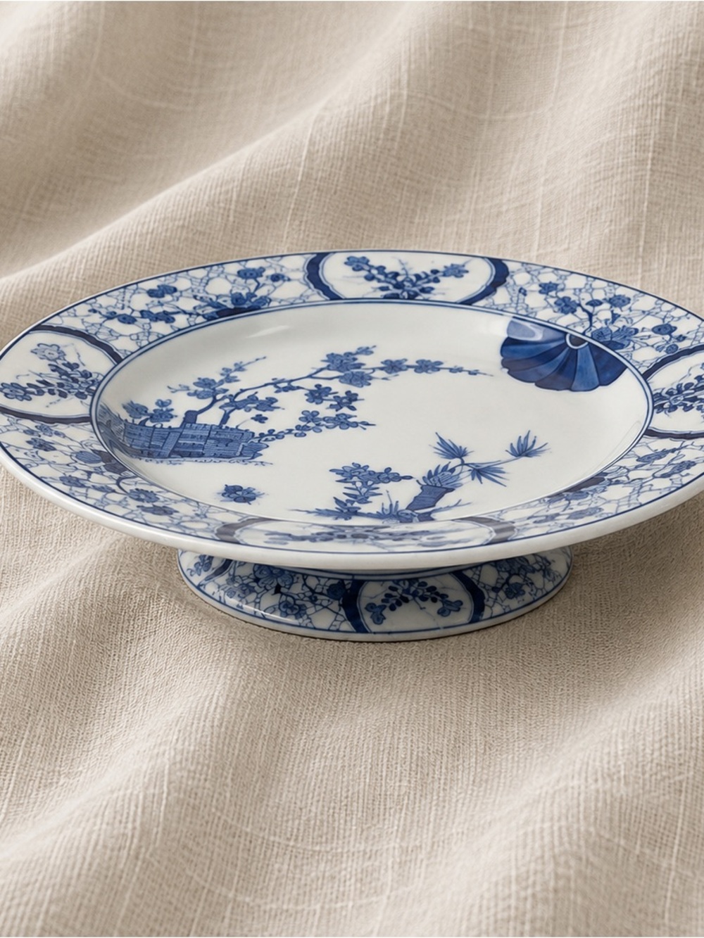 Antique Creil et Montereau Japon Faience Compote | French Blue & White Pedestal